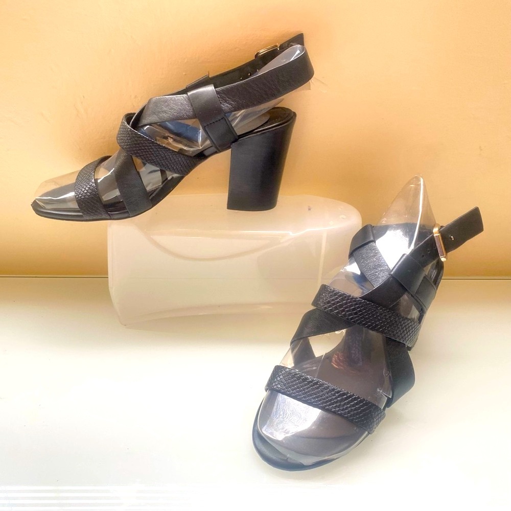 Isola Black Block Heels chunky  Buckles Wraps Sandals Size 71/2M